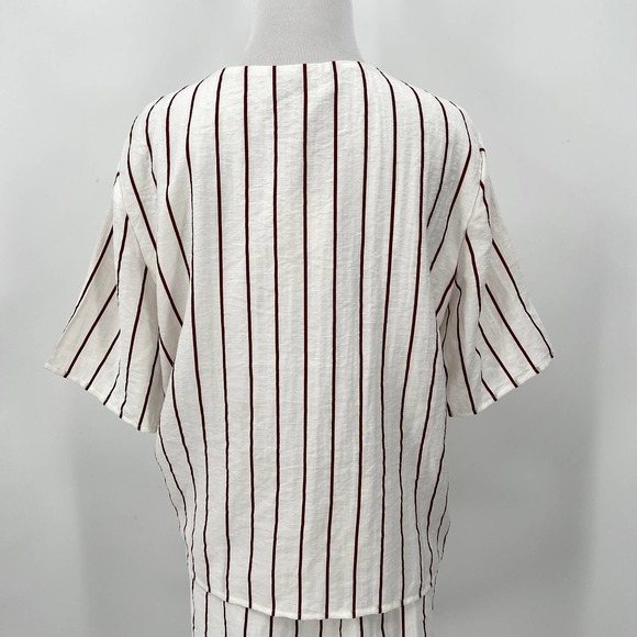 SABO SKIRT Dress Womens Medium White Brown Striped Short Sleeve Tie Front NWT - Picture 4 of 15
